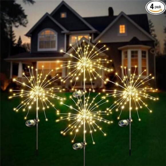 Solar Garden Fairy Fireworks Lights for Yard Decor,4 Pack 120 Leds Solar Fairy - Picture 8 of 8